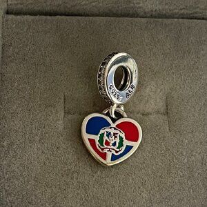 Pandora República Dominicana Flag Dangle Heart Charm Exclusive Pendant